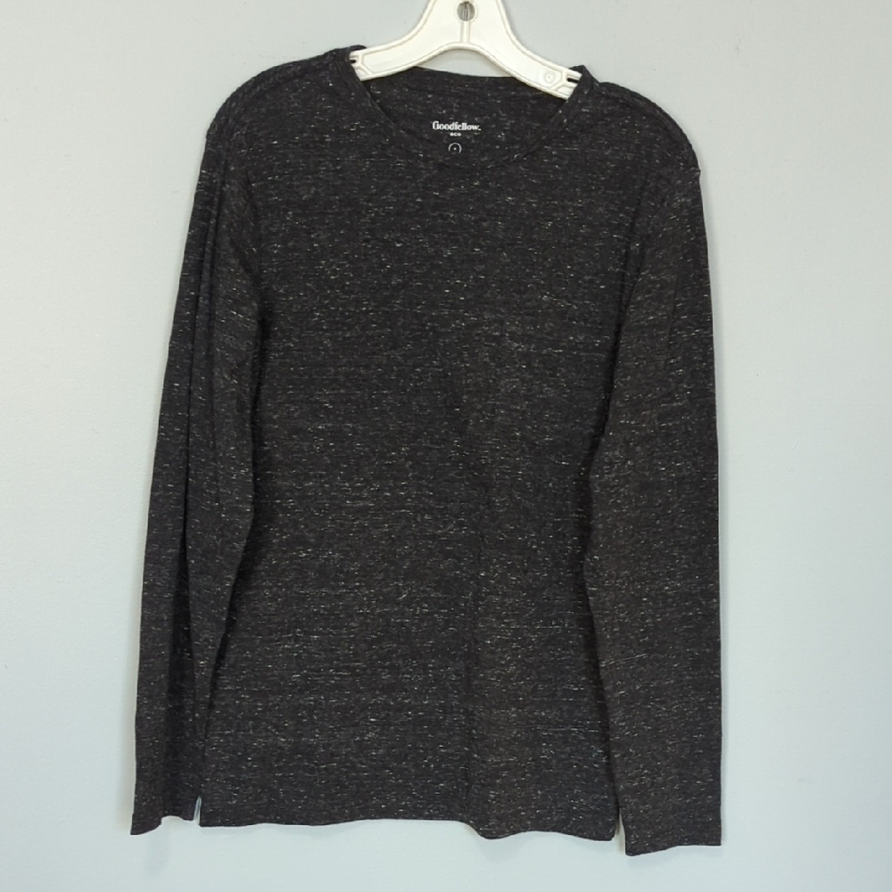 Goodfellow & Co Heathered Black Long Sleeve Crew Neck Pocket Tee Small